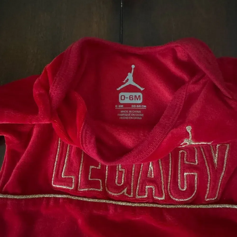 Jordan Velour Red Onesie & Pants with Legacy Design 0-6 months